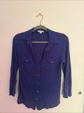 James Perse Purple Open-Collar Top